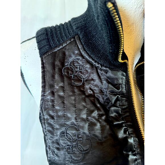 Vintage Guess Jeans Womens S Black Vest Quilted Multi Fabric Sweater High Collar - Picture 5 of 9